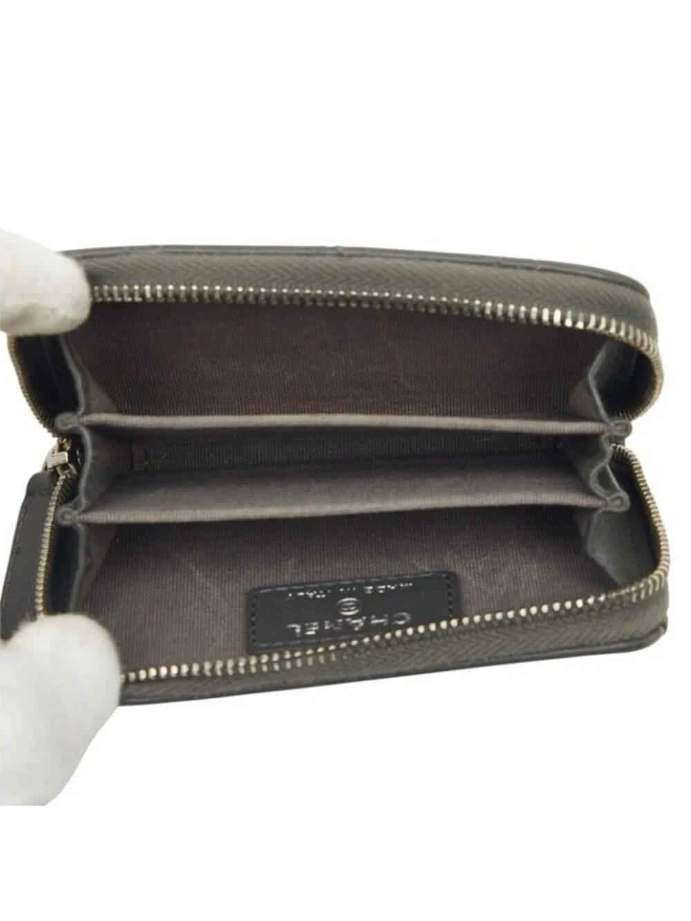 Chanel Quilted CC Logo Coin Purse Gray Lambskin
